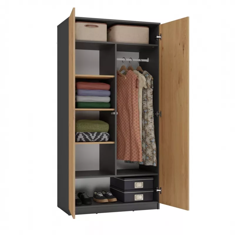 Szafa top e shop SD-90 ANT/ART KPL — szafa sypialniana 2-drzwiowa, 7 półek, 900×500×1800 mm