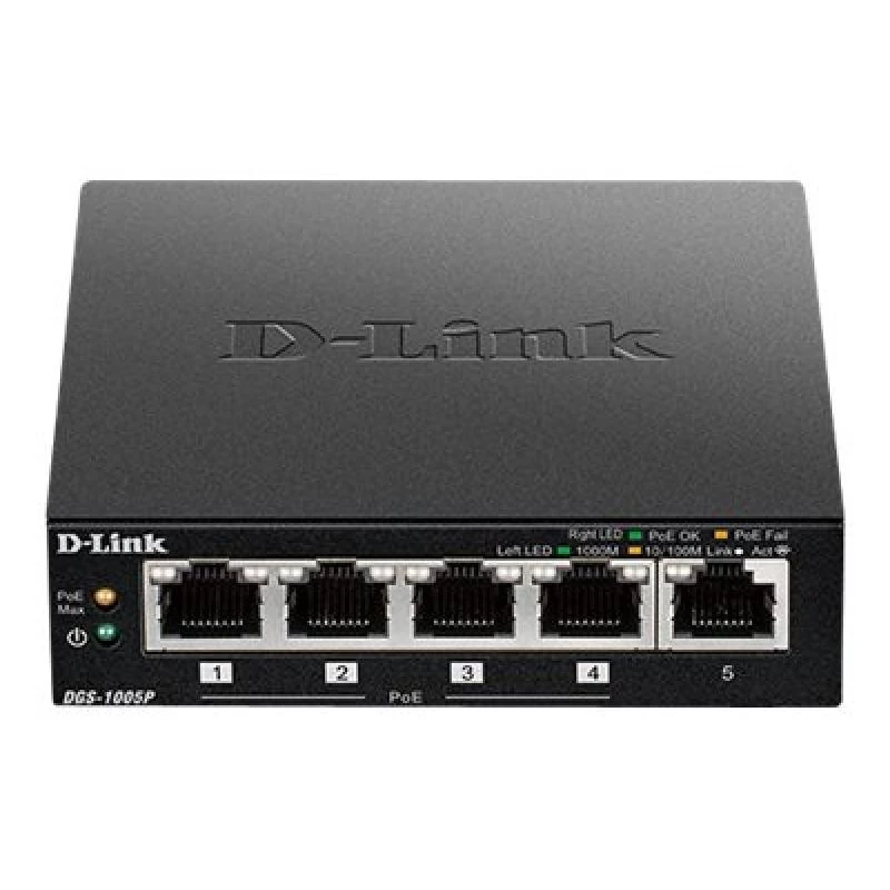 Przełącznik sieciowy D-Link DGS-1005P/E Niezarządzalny Gigabit Ethernet (10/100/1000) Power over Ethernet (PoE) Czarny