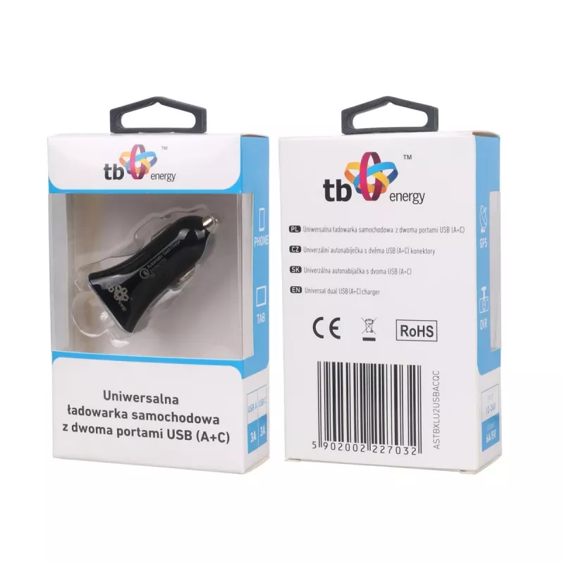Uniwersalna ładowarka samochodowa USB a+c Qc Tb ASTBXLU2USBACQC