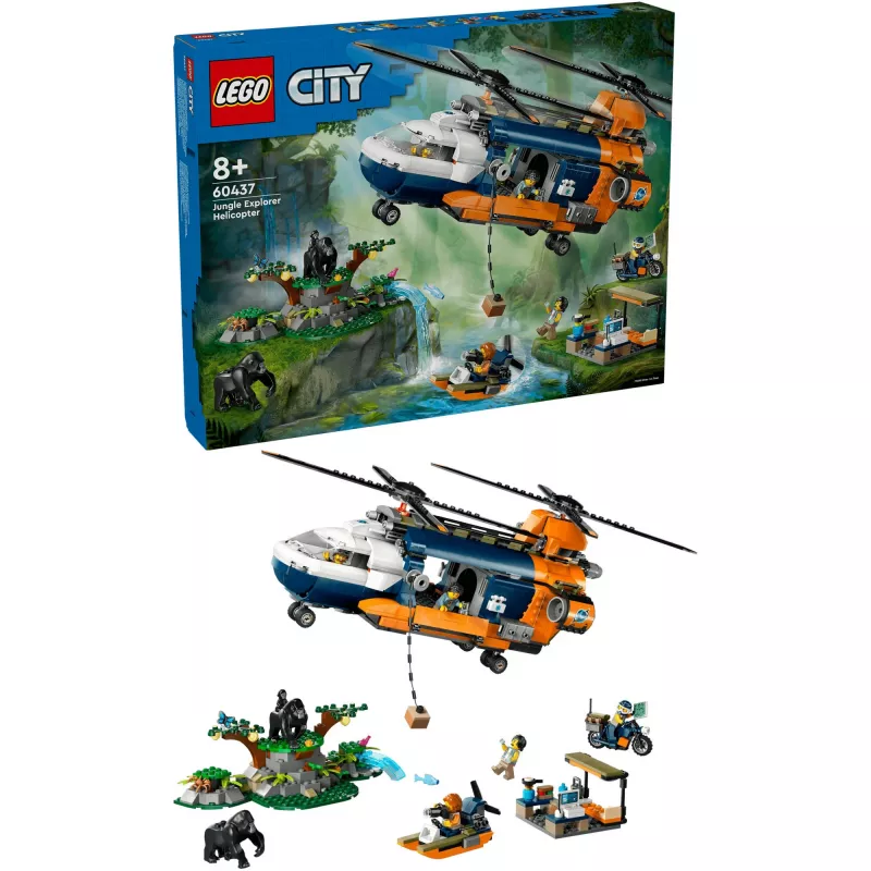 LEGO City 60437 Śmigłowiec eksploratora dżungli w bazie