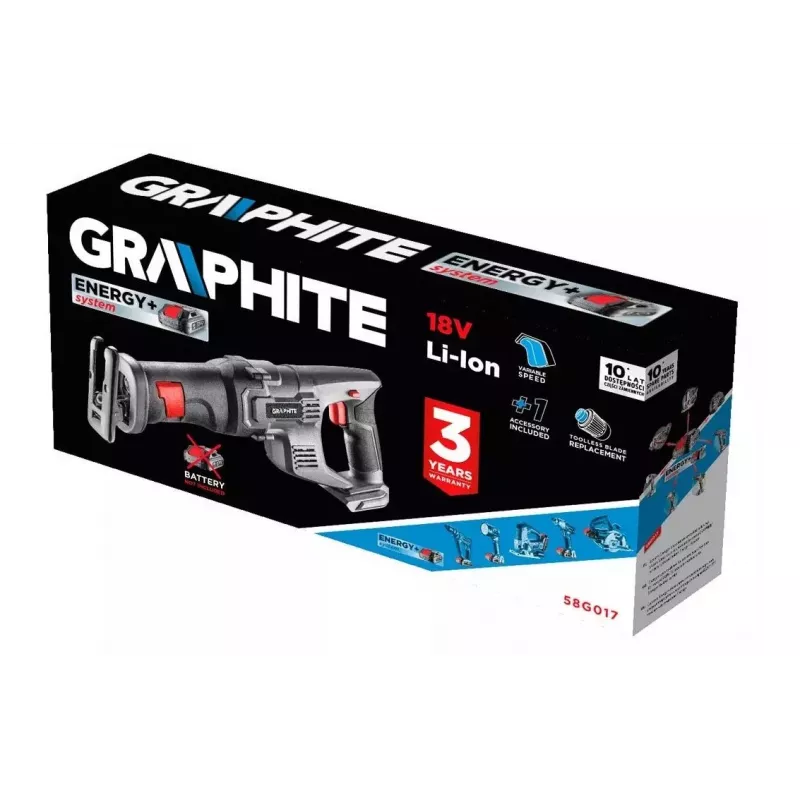 Akumulatorowa piła szablasta Graphite Energy+ 18V, Li-Ion, bez akumulatora