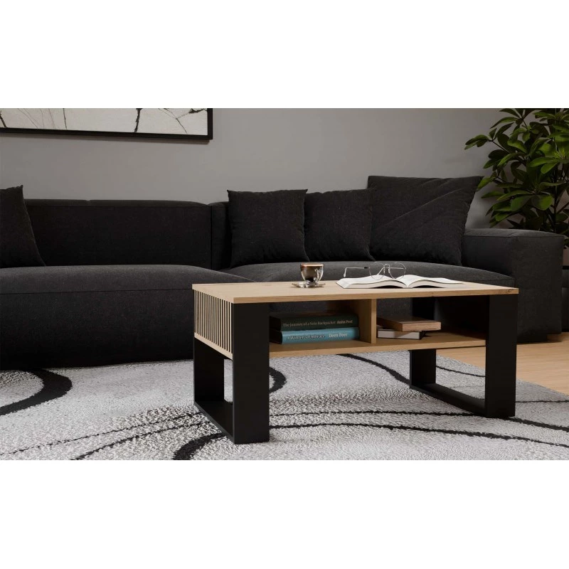 top e shop STOLIK KAWOWY ŁAWA MODERN 2P cienki Dąb Artisan z czarnymi listwami