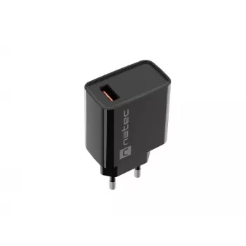 NATEC AC szybkie ładowanie przewodowa ładowarka wewnętrzna Ribera — 18W (5–15V, do 3A), 1× USB-A, czarna