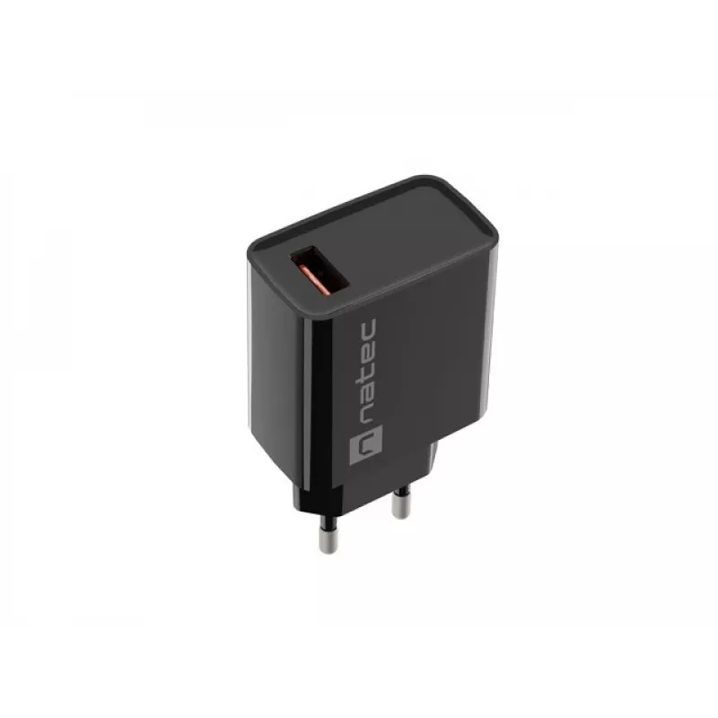 NATEC AC szybkie ładowanie przewodowa ładowarka wewnętrzna Ribera — 18W (5–15V, do 3A), 1× USB-A, czarna
