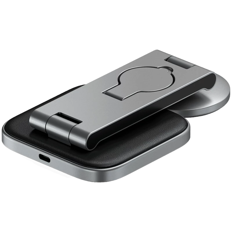SATECHI 3-w-1 składana podstawka ładująca bezprzewodowo Qi2 (Space Gray) z wtyczkami typu A, C, G