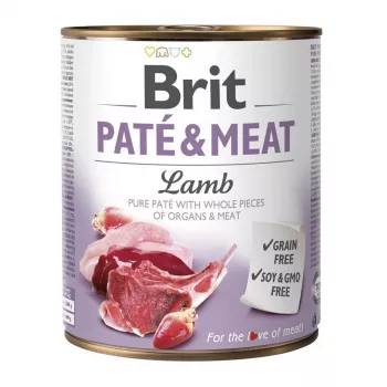Mokra karma dla psów Brit Paté & Meat z jagnięciną 800 g – pełnoporcjowa karma dla dorosłych psów, 11% białka, 9% tłuszczu, 75% wilgoci