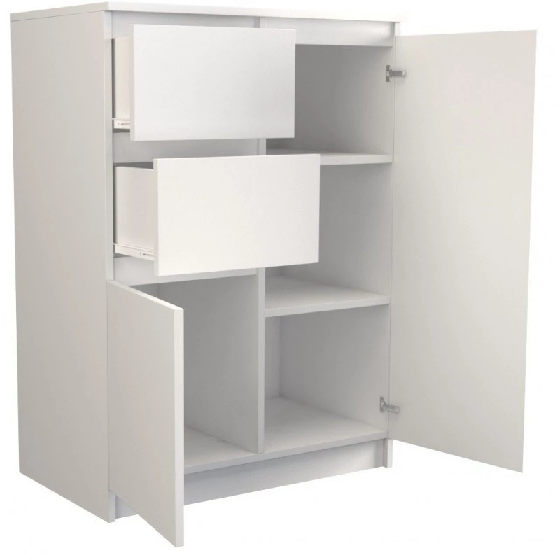 Komoda top e shop 2D2S BIEL — 2 szuflady, biała, 700×400×970 mm, płyta wiórowa