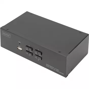 DIGITUS Przełącznik KVM, 4 porty, podwójny wyświetlacz, 4K, DisplayPort®