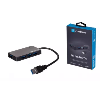 USB hub NATEC Moth 4-port USB 3.2 Gen 1 Type-A (5000 Mbit/s), zasilany przez USB, czarny, kabel 0,15 m