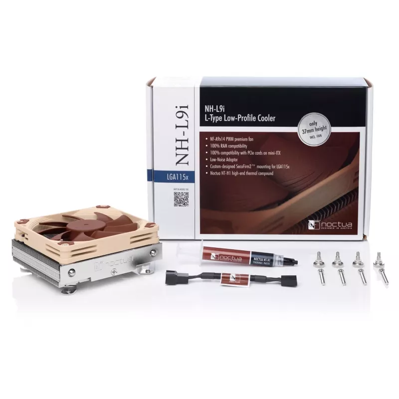 Chłodzenie procesora Noctua NH-L9i 9,2 cm Beżowy, Brązowy, Srebrny