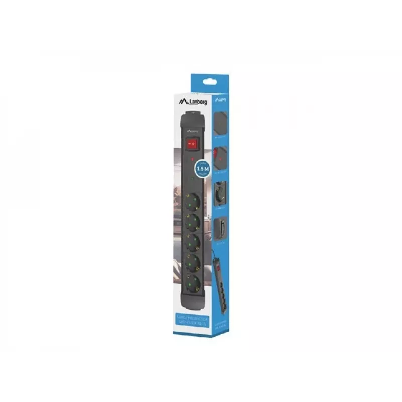 Listwa zasilająca Lanberg SP1-05F-0150-BK 1,5 m 5 gniazd AC Wewnętrzna Czarna