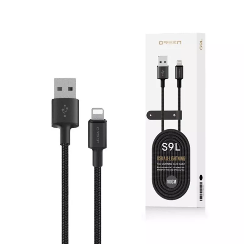 Kabel USB-A – Lightning Orsen S9L 1 m 2,1 A — czarny