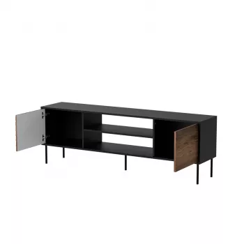 Szafka TV cama meble EF CORTINA 180×40×60 cm, blat czarny, rama orzech