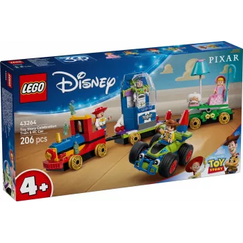 LEGO Disney Toy Story Pociąg świąteczny i samochód RC zestaw 43264 — 206 elementów, 4 minifigurki, wiek 4+