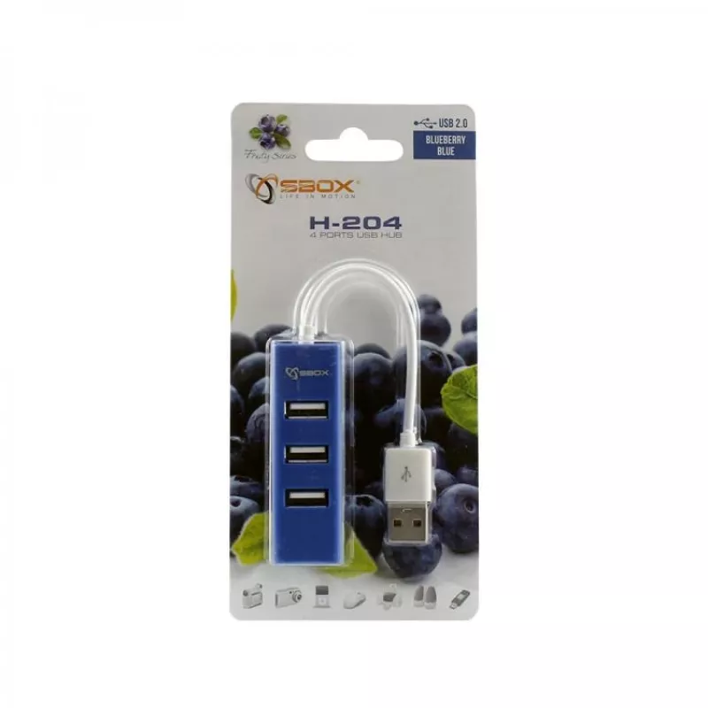 Sbox H-204 USB 4-portowy hub USB Blueberry Blue