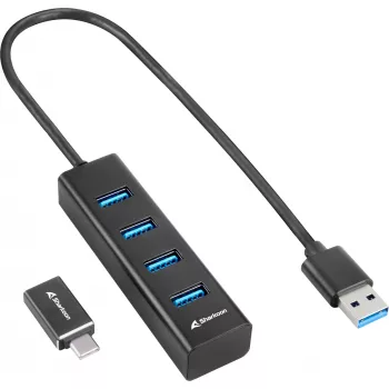 Sharkoon Hub interfejsów USB 3.2 Gen 1 (3.1 Gen 1) Type-C 5000 Mbit/s Czarny