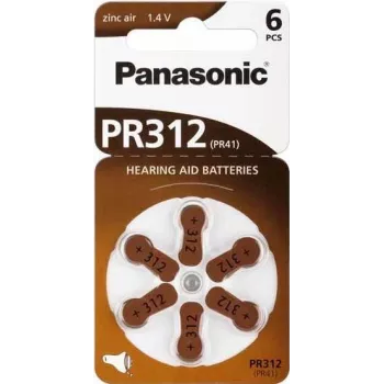 Baterie do aparatów słuchowych Panasonic PR 312 cynkowo-powietrzne 170 mAh — 6 szt.