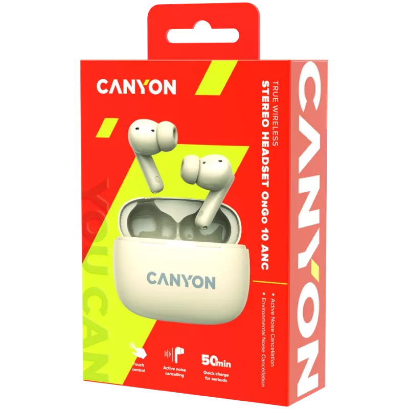 Słuchawki Canyon CNS-TWS10BG True Wireless Stereo (TWS) douszne do rozmów/muzyki/sportu/codziennego użytku USB Type-C Bluetooth Beżowy (CNS-TWS10BG)