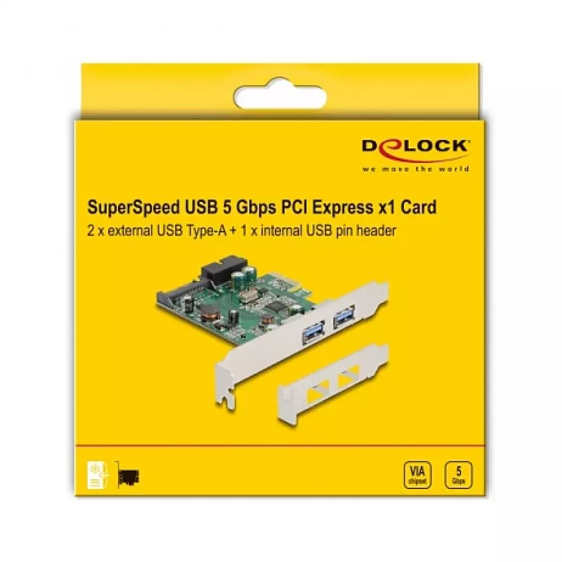 DeLOCK Karta PCI Express x1 na 2 x USB 3.2 Gen 1 Typ-A + 1 x wewnętrzne złącze 19-pinowe