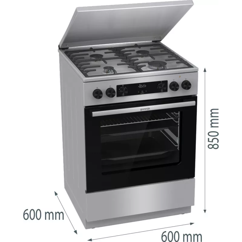 Gorenje GKS6C71XF Wolnostojąca kuchenka z piekarnikiem Srebrna