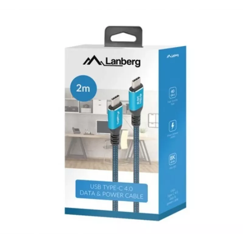 Kabel USB-C do USB-C LANBERG CA-CMCM-45CU-0020-BK, 240 W PD, 8K @ 60 Hz, 2,0 m