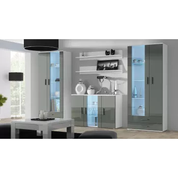 Komoda cama meble SOHO S7, 120 cm, biały/szary połysk, 3 drzwi, 4 półki