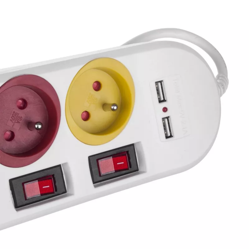 Listwa zasilająca MACLEAN MCE229W — 4 gniazda, 2× USB, kabel 1,5 m, typ F, 10 A, biała