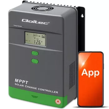 MPPT Regulator ładowania solarnego QOLTEC 80A z czujnikiem temperatury, 12/24/36/48V, LCD, Bluetooth, APP, GEL/LiFePO4