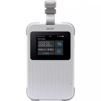 Przenośny router Acer Connect M6E z 20 GB, dwuzakresowy (2,4 GHz + 5 GHz lub 2,4 GHz + 6 GHz), Wi‑Fi 6E, 5G, IP68, wewnętrzne anteny 2x2, 4 GB RAM, procesor 2,5 GHz