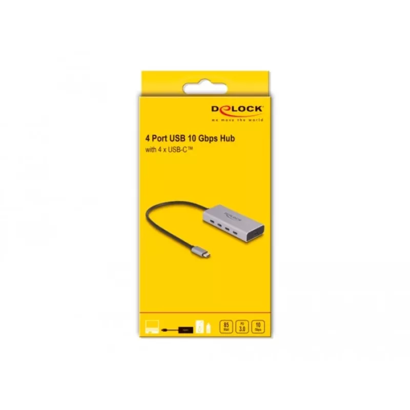 DeLOCK USB Hub 10 Gbps Type-C 4 Porty PD 85W Kabel 30 cm