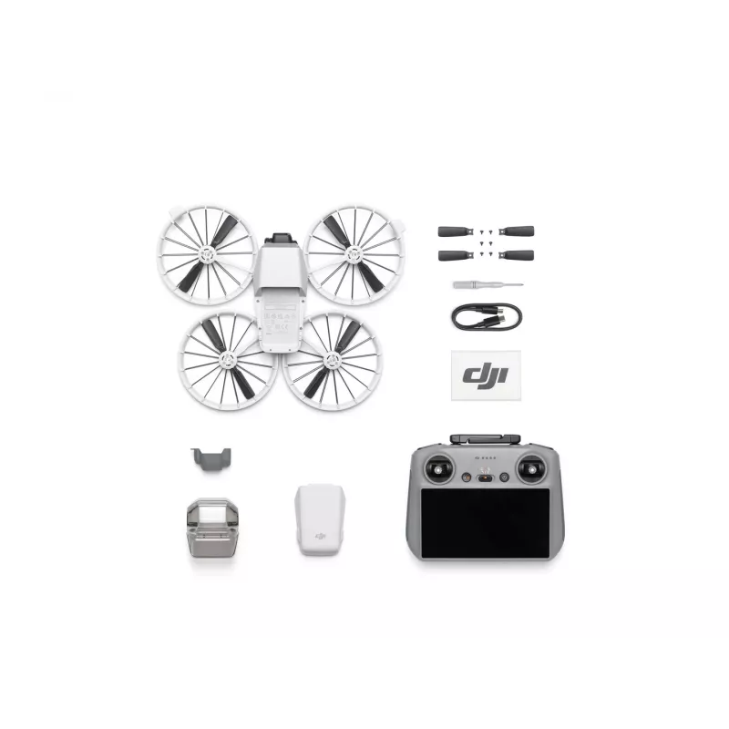 Dron DJI Flip 4 z kamerą 48 MP, 4K (3840x2160), akumulatorem 3110 mAh, 16 m/s, zasięgiem 14 000 m, 4 wirnikami, 0,249 kg, czarno-biały