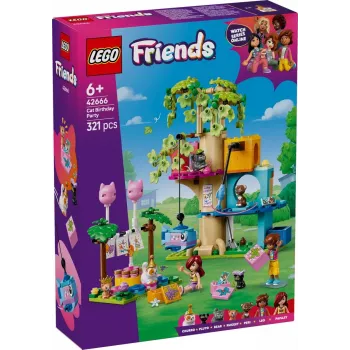 Zestaw konstrukcyjny LEGO Friends 42666 Domek na drzewie – kocie urodziny, 321 elementów, 6+, 180×160×100 mm