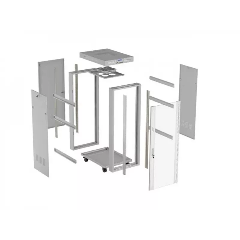 19-calowa szafa stojąca LANBERG 32U 600×800 mm szara z drzwiami szklanymi i LCD (płaski Pack)