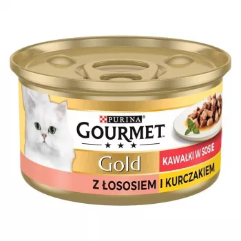 Mokra karma dla kota Purina Nestlé GOURMET Gold Adult 85 g — kurczak i łosoś, białko 7%, wilgotność 82%