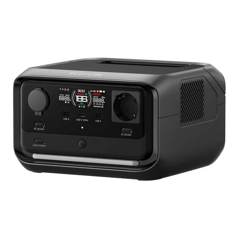 Przenośna stacja zasilania EcoFlow River 3 Plus — LiFePO4 286Wh, wyjścia AC i USB, ładowanie solarne/samochodowe