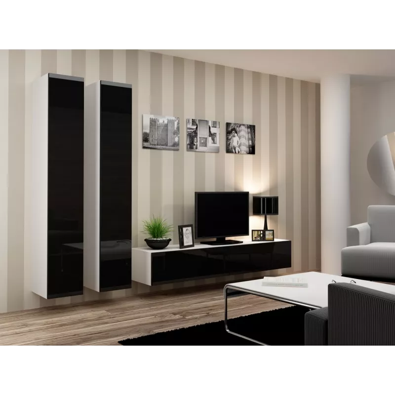 Cama zestaw mebli do salonu VIGO 4 biały/czarny połysk