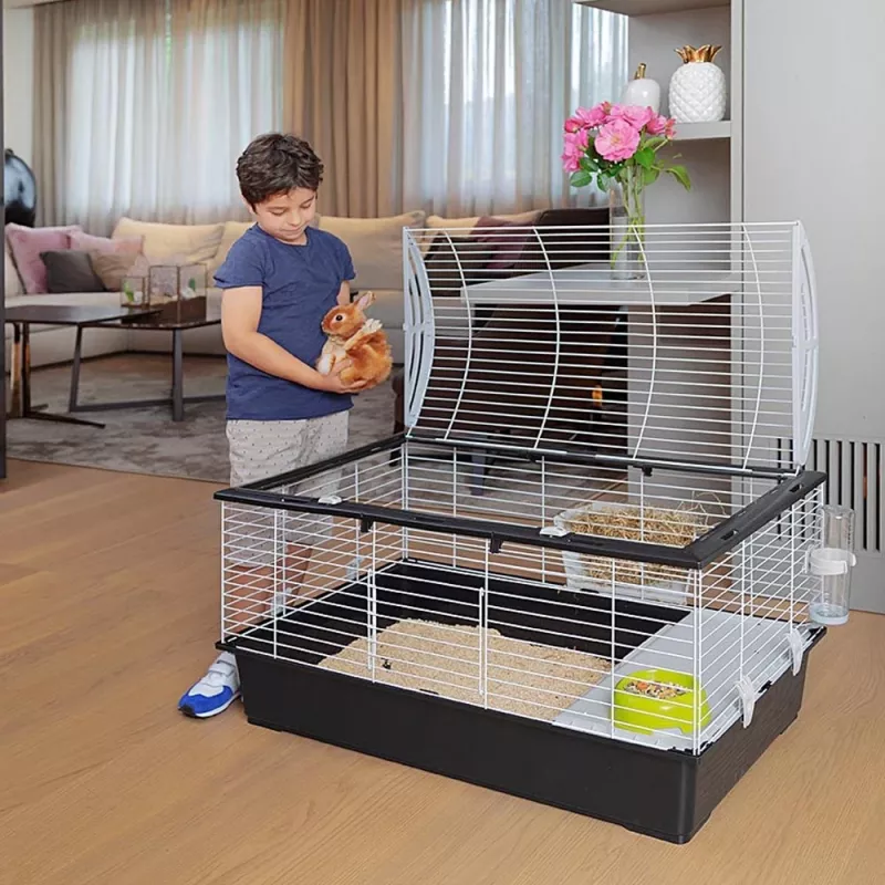 Klatka FERPLAST Casita 100 dla królików i świnek morskich, metal/tworzywo sztuczne, 960×570×560 mm, taupe/biały