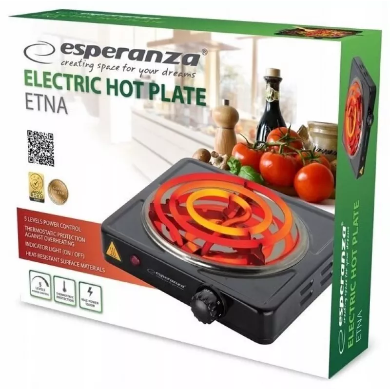 Płyta grzewcza Esperanza EKH012K, czarna, blat, 21 cm, 1 strefa(y)