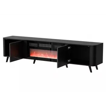 Szafka pod telewizor Cama Meble Volare 200 x 39 x 49 cm, czarny/san sebastian z kominkiem