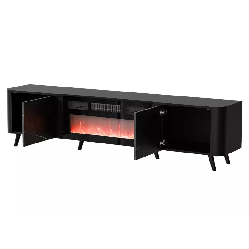 Szafka pod telewizor Cama Meble Volare 200 x 39 x 49 cm, czarny/san sebastian z kominkiem