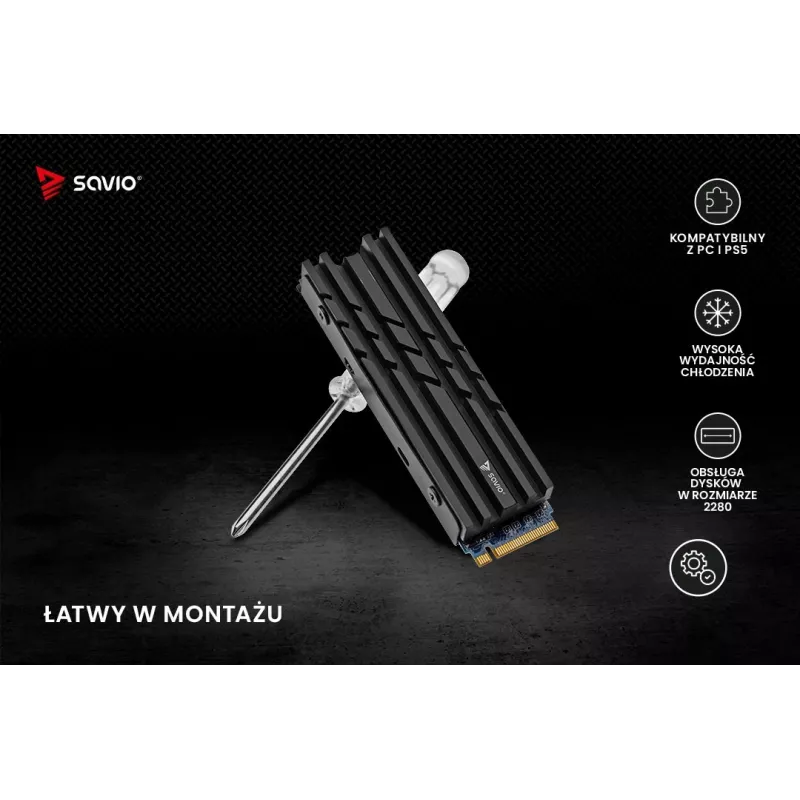 Chłodnica powietrza SAVIO M.2 NVMe 2280 AK-60 Czarny radiator dla SSD 22x80 mm