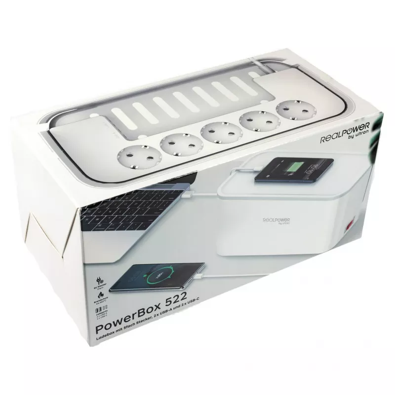 Przedłużacz sieciowy RealPower PowerBox 522 1,5 m 5 gniazd AC Wewnętrzny Biały