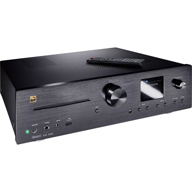 Odbiornik stereo Magnat MC 400 — 2.0 kanałów, 40 W na kanał, odtwarzacz CD, Wi‑Fi, Bluetooth, DAB/FM, Ethernet (czarny)