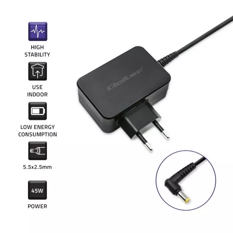 Ładowarka QOLTEC 52407 do Toshiba Ultrabook 45W 19V 2.37A zasilacz