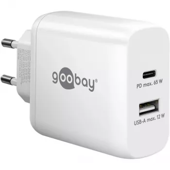 USB-C Dual-Fast Charger, PD, GaN, 65 Watt (biały, 1x USB-C, 1x USB-A, Power Delivery)