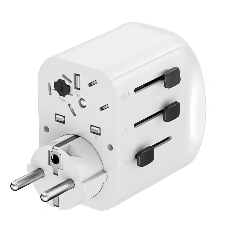 Podróżny adapter ładowania GEMBIRD TPA-EU2A1C15-01-W — 15W, wtyczka typu E, 2× USB-A + 1× USB-C, 100–250V