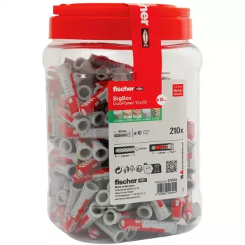 fischer Kołek rozporowy DUOPOWER 10x50 BigBox jasnoszary/czerwony 210 sztuk z możliwością wielokrotnego zamykania (570550)