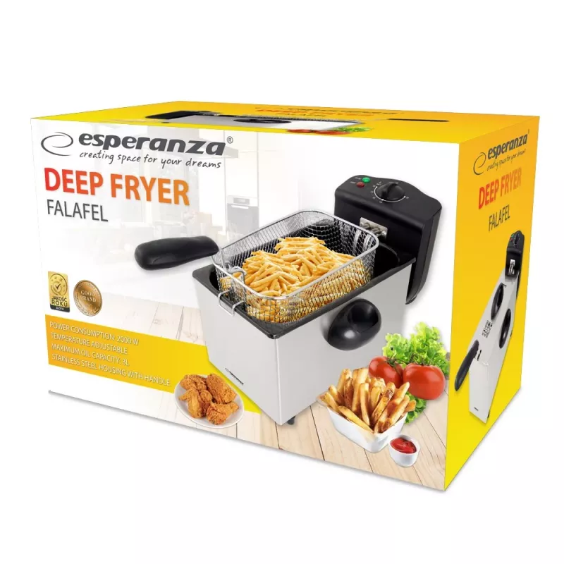 Frytkownica ESPERANZA FALAFEL Single 3 L — misa ze stali nierdzewnej, 2200 W, regulowany termostat