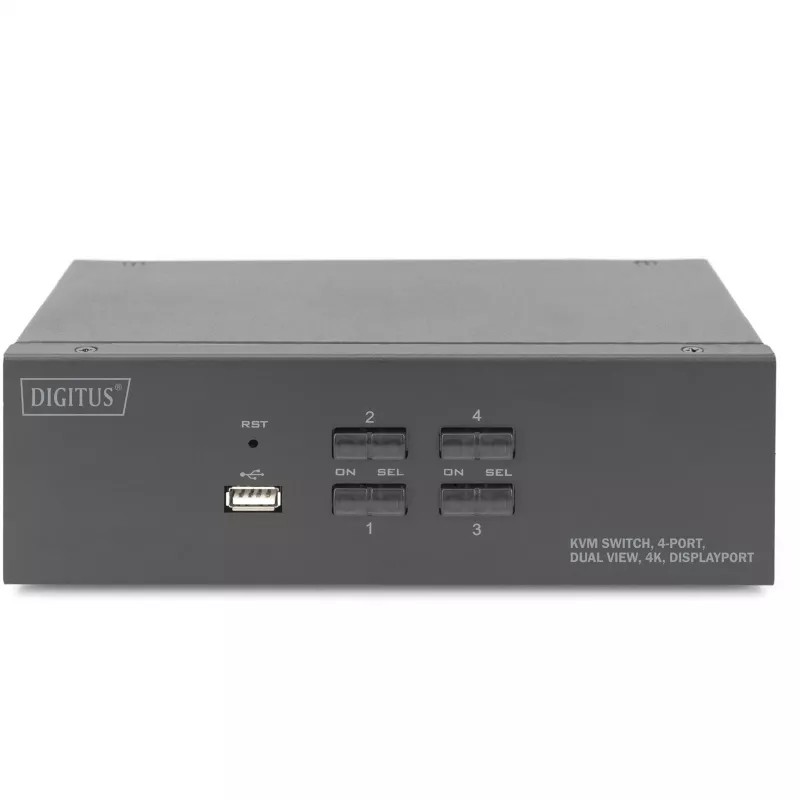 DIGITUS Przełącznik KVM, 4 porty, podwójny wyświetlacz, 4K, DisplayPort®
