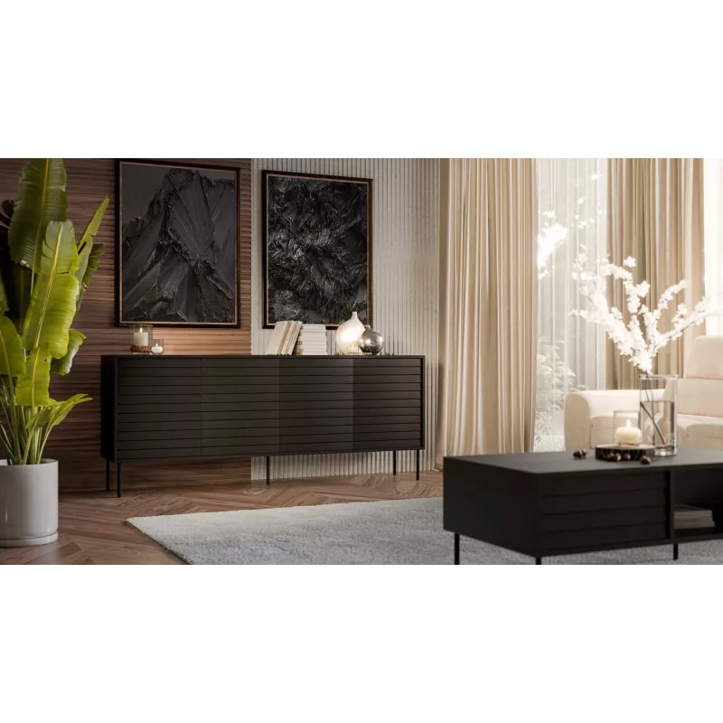 Komoda cama meble Cama 4D CORTINA — 2000×400×810 mm, czarna, płyta wiórowa